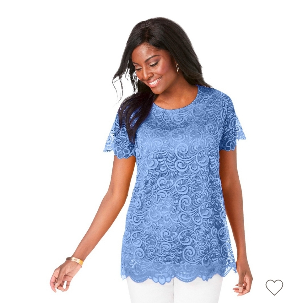 New! Jessica London Plus Size Blue Lace Blouse Size 30/32